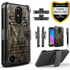 LG K30 Case, LG K10 2018 Case, Dual Layers [Combo Holster] Case And Built-In Kickstand Bundled with [Tempered Glass Screen Protector] Hybrid Shockproof And Circlemalls Stylus Pen (Camo)